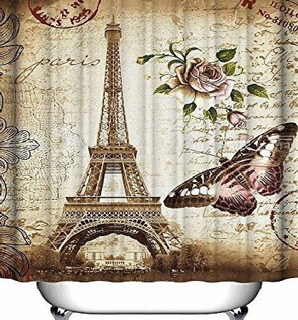 Daily  72 X 72 Inch Retro Vintage Paris Eiffel Tower Waterproof Kids Bathroom Shower Curtain - Butterfly and Flower Pale Brown Polyester Fabric Bathroom Accessories Home Decoration