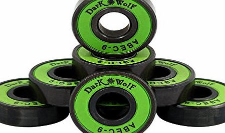 Dark Wolf 1 Set of Skateboard Bearings ABEC 9 Speed Stainless Green 8pcs with 4pcs Spacers