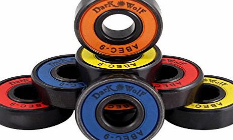 Dark Wolf Set of Dark Wolf Skateboard Bearings ABEC 9 Multi Color 8pcs with 4pcs Spacers