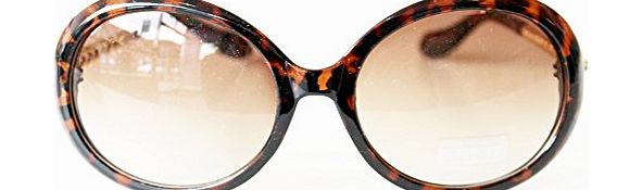 Classic Retro Oversized Sunglasses Round with Embellished Tortoiseshell Frames