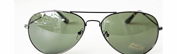 Unisex Aviator Sunglasses Metal Frames Slim Arms Dark Green