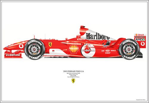 Ferrari F2004 Print - Michael Schumacher Signed by the artist Measures 48cm x 32cm (19``x13``)