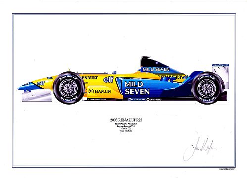 David Wilson Renault R23 - F.Alonso signed by artist Measures 48cm x 32cm (19x13)