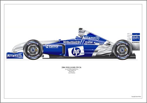Williams FW26 Print - Juan Pablo Montoya Signed by the artist Measures 48cm x 32cm (19``x13``)