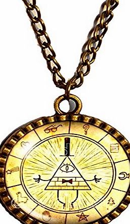DAVIDHANDMADE Gravity Falls Bill Cipher Wheel Necklace Antique Glass Pendant Jewelry Hot Chain