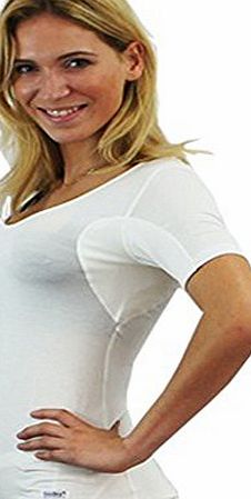 DAYDRY Sweatproof Undershirt for Women: T-shirt against underarm sweat marks. (Medium, Natural White)