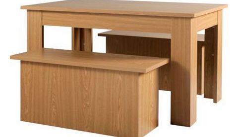Dayton Dining Table and 2 Benches - Oak Effect