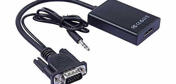 DBPOWER VGA to HDMI 1080P HD Video Converter Cable Plug and Play Adapter with 3.5mm Jack Audio USB Power Cable Input for Laptop PC Projector HDTV Blue-ray DVD PS3 STB Player Camera Supporting up to 10