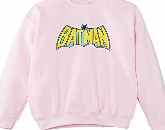DC Comics Boys Official Batman Retro Logo Girls Kids Sweatshirt, Light Pink, 7 Years (Manufacturer Size:30 inches Chest)