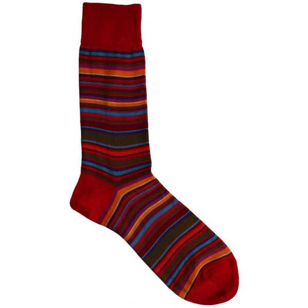 Red Heel Multi-coloured Stripe Socks by