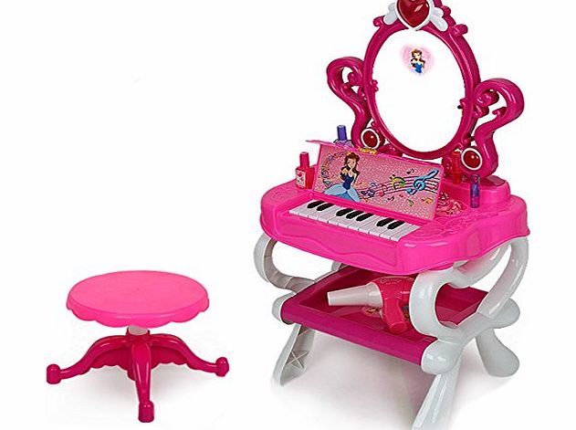 deAO (DRPW-P) - deAO Princess Style Dressing Table with Piano amp; Free Stool (Pink)
