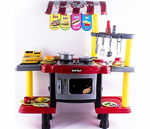 deAO (FFS) deAO 2 in1 Kids Kitchen amp; Fast Food Shop, Kitchen Play Set for Role Play Game