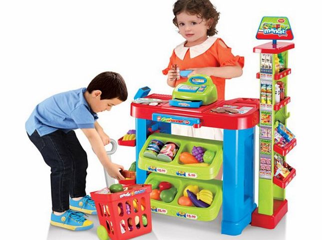 deAO Supermarket Playset Food Stall Kids Role Play Kitchen Game Set