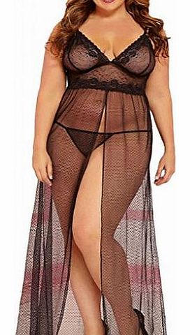 Dear-lover Womens Plus Size Exquisite Sheer Mesh Gown XX-Large Size Black