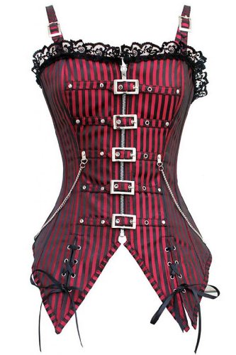 Womens Striped Gothic Punk Overbust Corset Medium Size Red