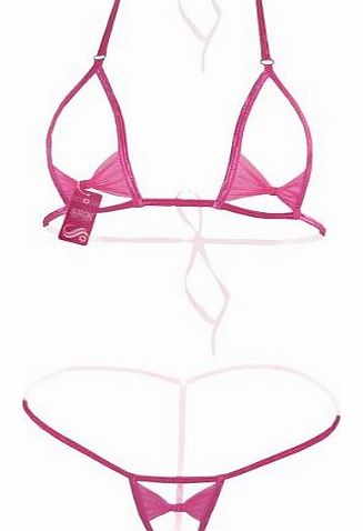 Deargirl Bow-knot Open Cup Bra Top and Open Crotch G-string Set (One Size, Rose)