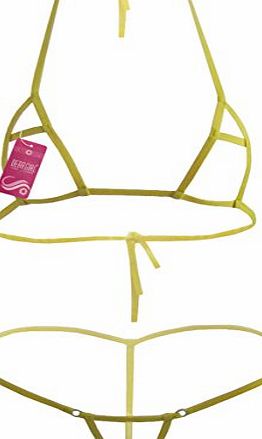 Deargirl Double-A Open Crotch Open Cups Crotchless Sexy Bikini Lingerie Set (One Size, Yellow)