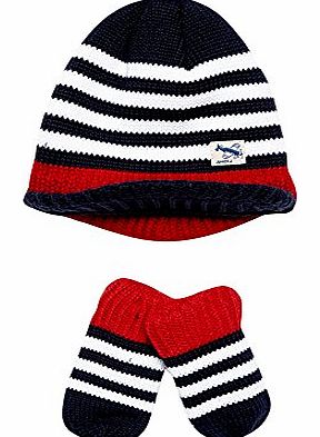 Debenhams J By Jasper Conran Designer Babies Navy Striped Hat And Mittens Set 6-12 Months