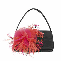 Black satin flower and feather bag