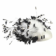 White/black feather trimmed hat