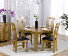 Oak Round Dining Table - 120cm and 4 Girona