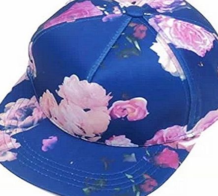 Deer Mum Girls Hip-hop Flat Hat Flower Pattern Hat Fashionable Baseball Cap (blue)