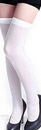 Deetto Sexy Over Knee Thigh High Stockings Ladies Stretchy Comfortable Opaque Socks Hosiery (white)