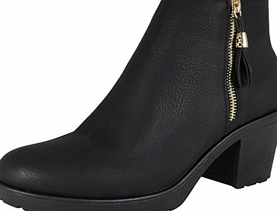 Definitely You Ladies Block Mid High Heel Ankle Boots Womens Low Platform Chelsea Shoes Size (5)