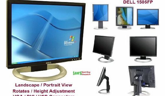 15`` Inches UltraSharp 1505FP Flat Panel LCD Monitor with DVI/VGA/USB Connectors - Height Adjustment & Rotates to Portrait or Landscape View!