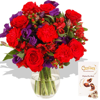 Deluxe Ruby and Chocolates - flowers