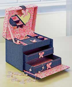 Denim and Pink Heart Design Jewellery Box