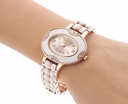 Elegant Brand Quartz Bracelet Wrist Watch Rose Gold Stainless Steel With Imitation Ceramic For Lady Woman Girl
