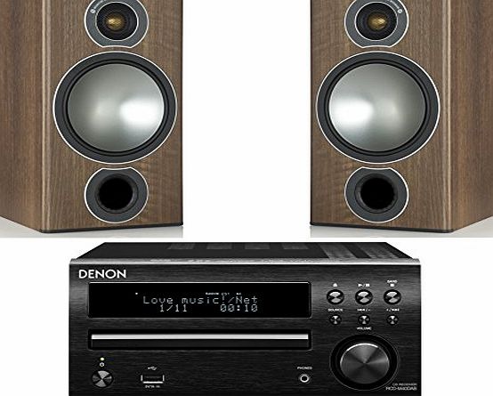 Denon DM40DAB Micro System with Monitor Audio Bronze 2 Speakers (Black System, Walnut Speakers)