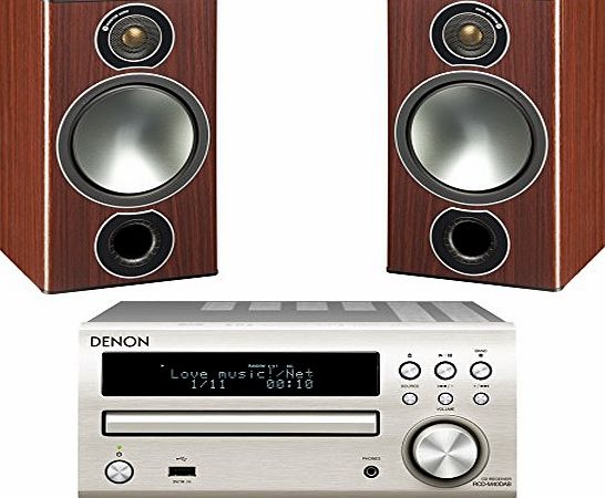 Denon DM40DAB Micro System with Monitor Audio Bronze 2 Speakers (Silver System, Rosewood Mahogany Speakers)