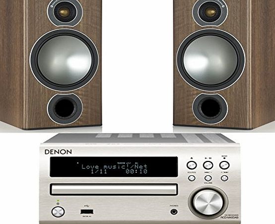 Denon DM40DAB Micro System with Monitor Audio Bronze 2 Speakers (Silver System, Walnut Speakers)