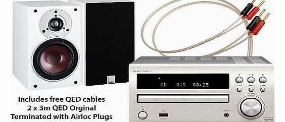 Denon RCD-M39 Micro HiFi System With DALI Zenzor 1 Speakers (Silver/White) Including FREE QED Cable Pack