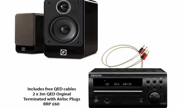 Denon RCD-M39 Micro HiFi System With Q Acoustics 2010i Speakers (Gloss Black) Including FREE QED Cable Pack
