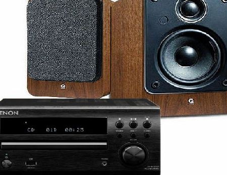 Denon RCD-M39DAB (Black) Micro CD Receiver System with Q Acoustics 2010i Speakers (Walnut). Includes 5 met
