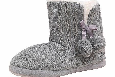 Designer ME Womens Firetrap Cable Knit Slipper Boots Grey Marl Girls Ladies (M UK 5-6 EU 38-39 Euro 38)