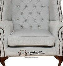 Designer Sofas4u Chesterfield Fabric Queen Anne High Back Wing Chair Duck Egg Blue
