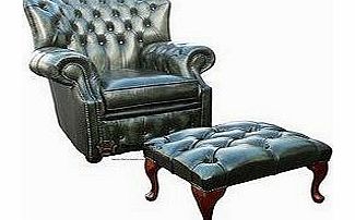 Designer Sofas4u Chesterfield Monks High Back Wing Chair Antique Green UK Manufactured Armchair