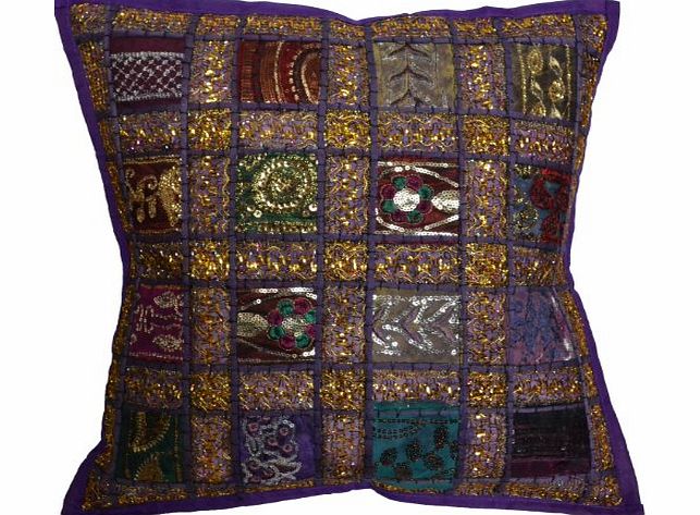 Designs Emporium 16`` Recycled Sari Cushion Cover 40cm Indian Moroccan Purple