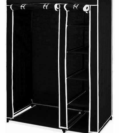 Double Canvas Wardrobe with Clothes Hanging Rail and Storage shelves Black Child Bedroom Storage Furniture