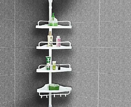 Deuba Telescopic Shower Rack Shelf - 285cm - Adjustable White Corner Shower Bathroom Shelf Rack