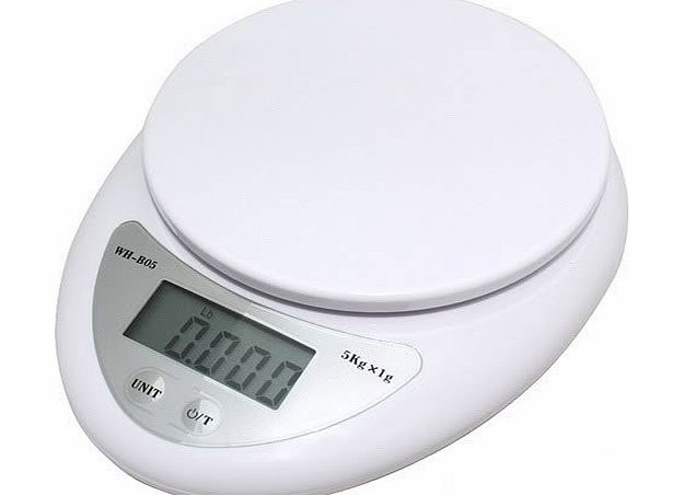 Komodo 5KG Digital LCD Electronic Kitchen Scales / High Quality and Precision / Weigh food from 1G to 5KG - White