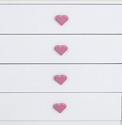 Devoted2Home Childrens Bedroom Furniture - Hearts 4 drawer chest of drawers white heart handle