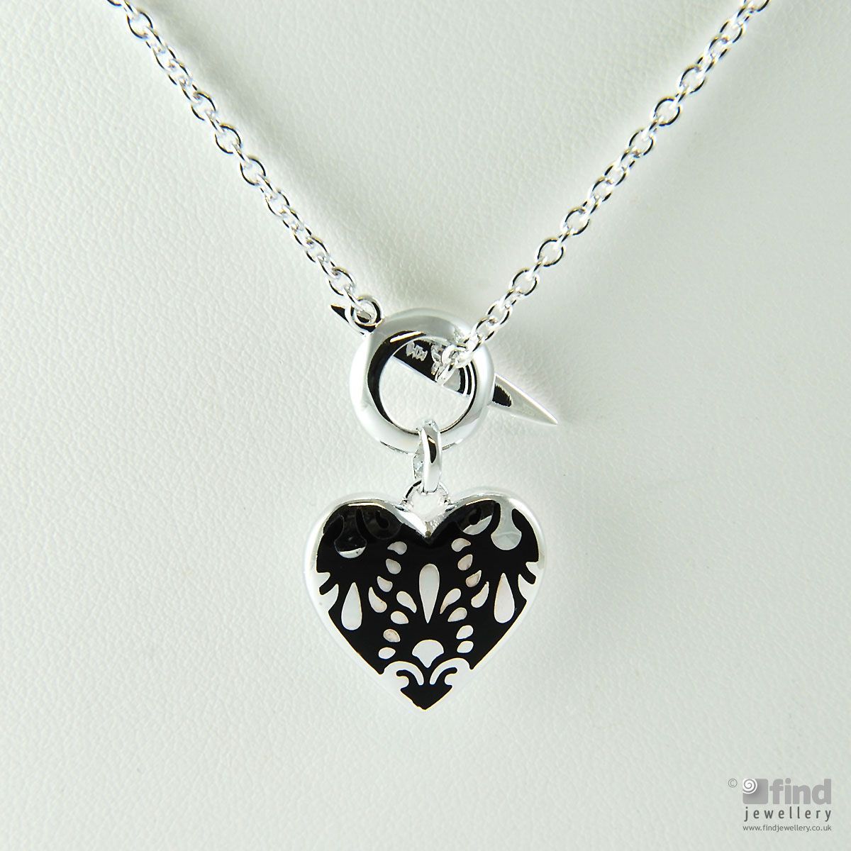 Sterling Silver Damask Heart Necklace