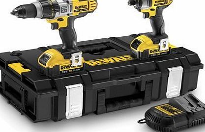 DeWalt  18V XR Lithium-Ion Combi Drill and Impact Driver with 2 x 4Ah Batteries (Twin Pack)