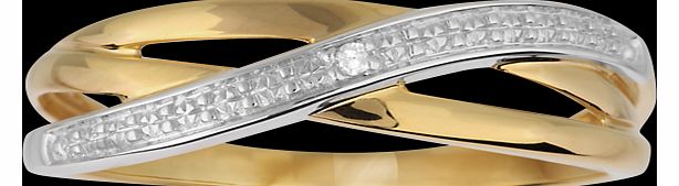 DIAMOND cross over ring set on 9 carat yellow