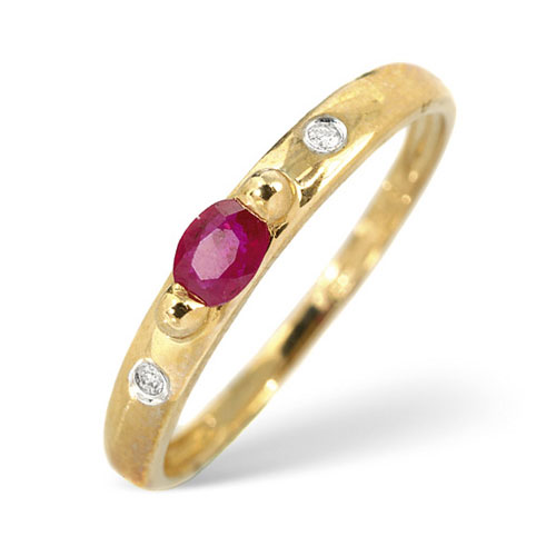 0.02 Ct Diamond and Ruby Ring In 9 Carat Yellow Gold